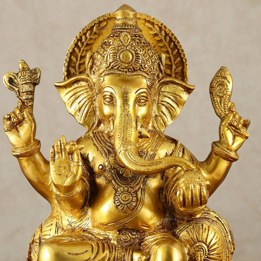 Ganesha Brass statue 13 inch golden hues - Budhshiv.com