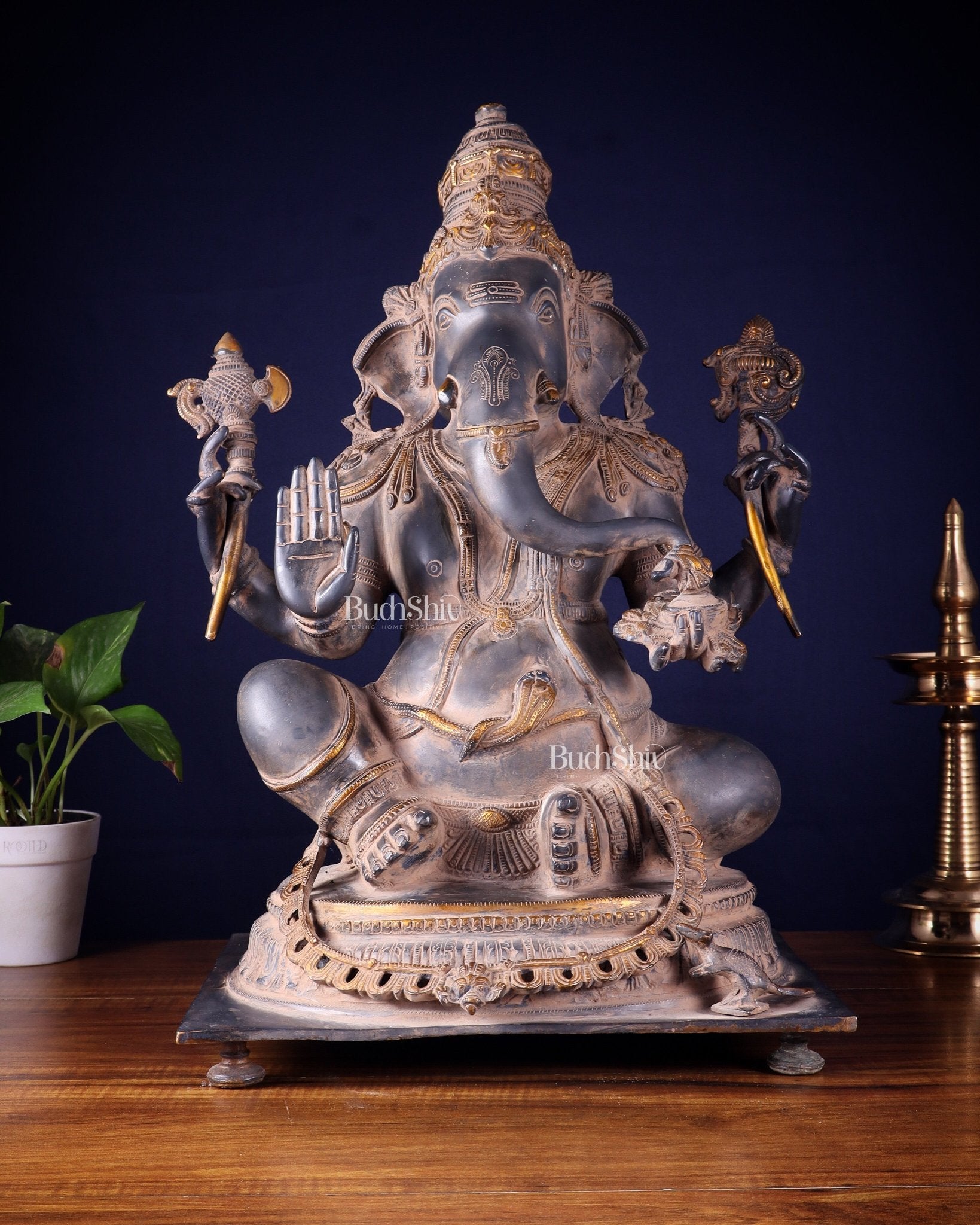 Ganesha Brass statue - Majestic 21 - Inch Height - Budhshiv.com