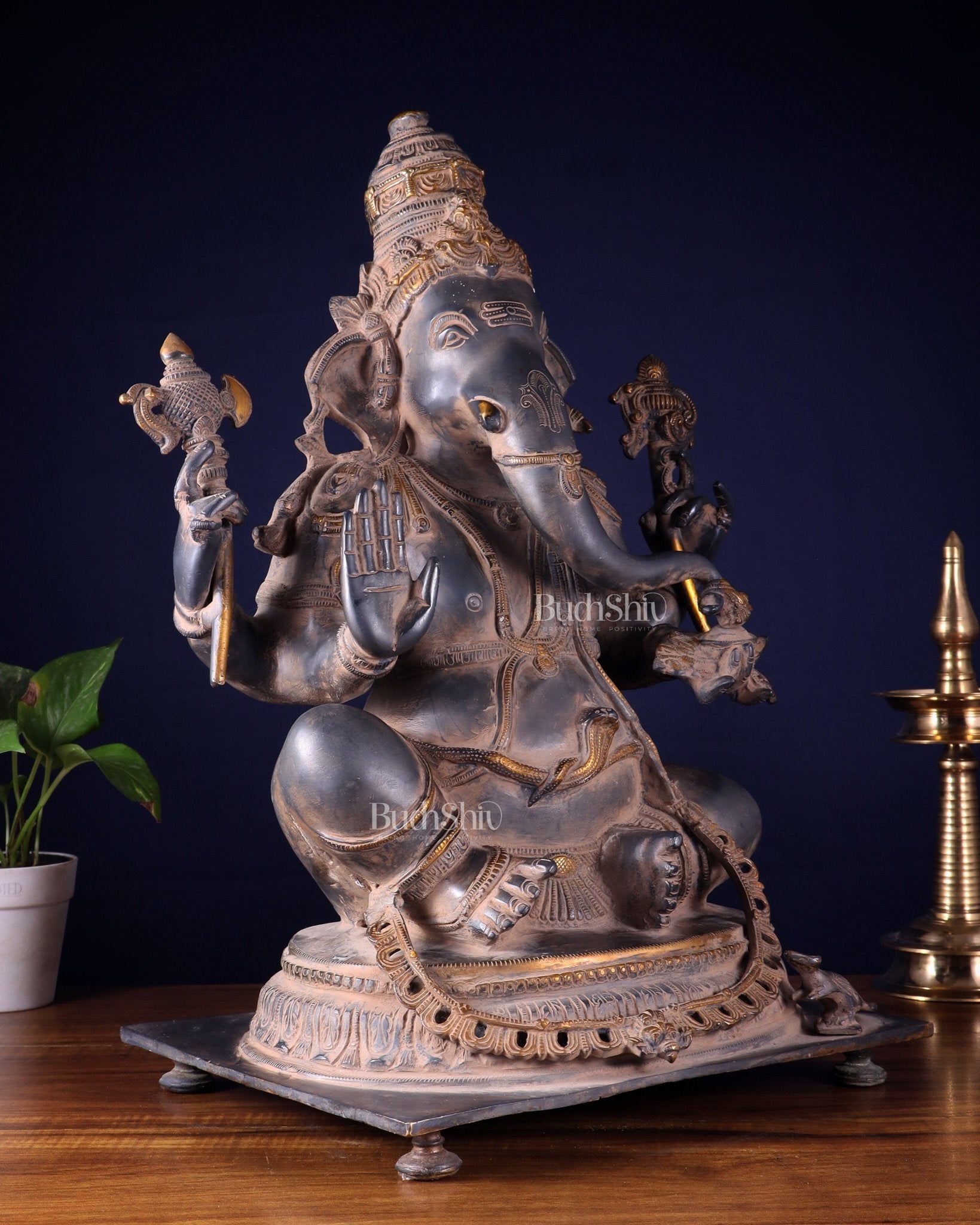 Ganesha Brass statue - Majestic 21 - Inch Height - Budhshiv.com