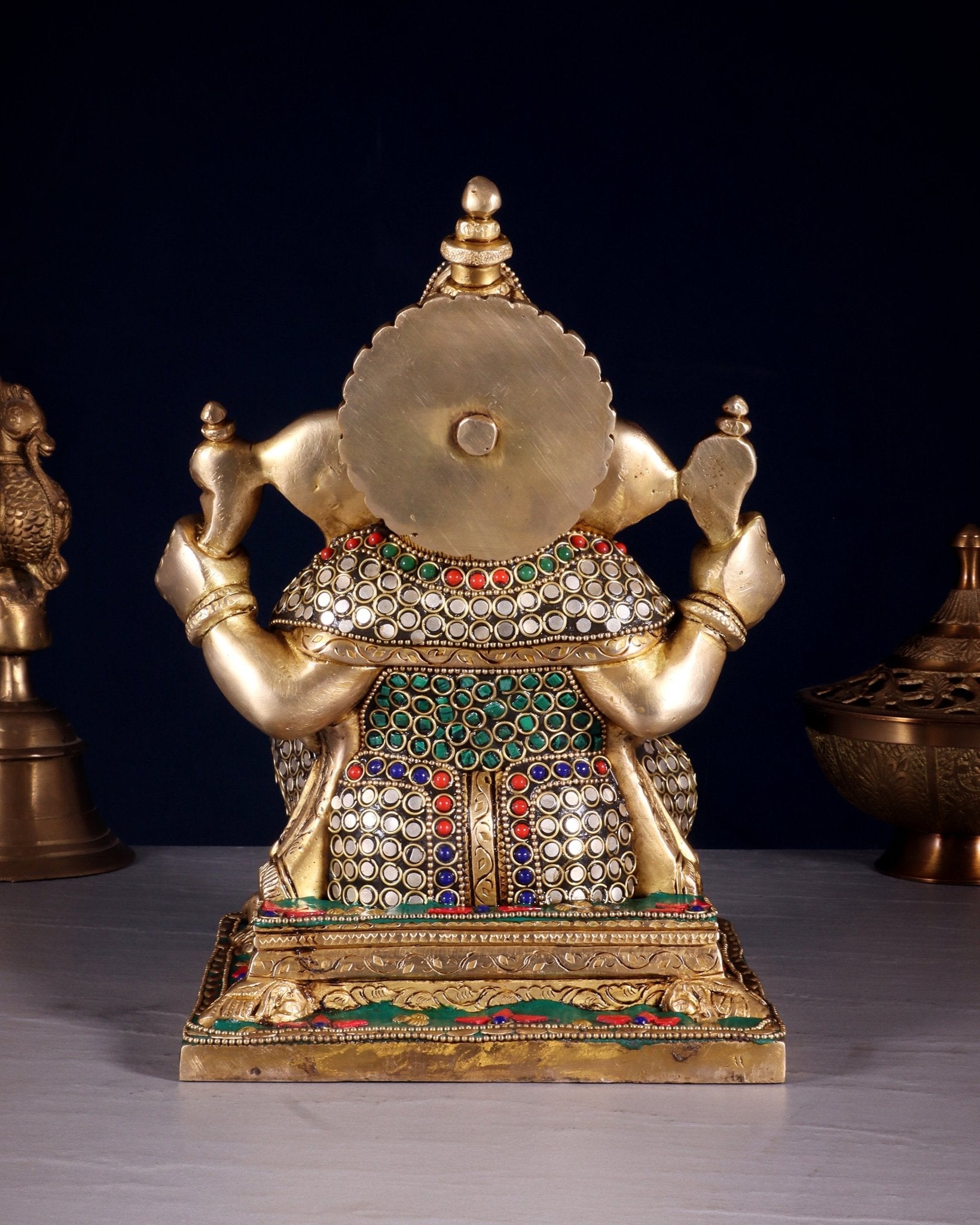 Ganesha Brass statue stonework 9.5 inch - Budhshiv.com
