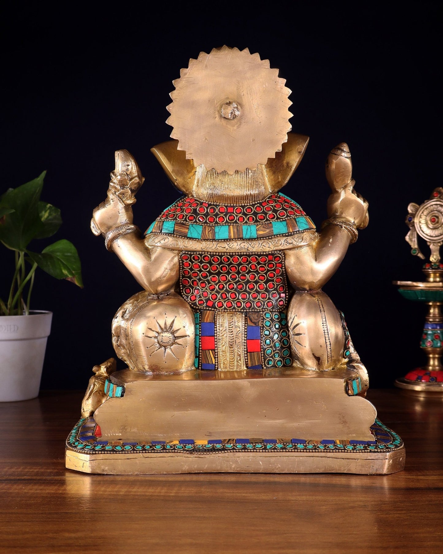 Ganesha brass statue with stonework 13" - Budhshiv.com