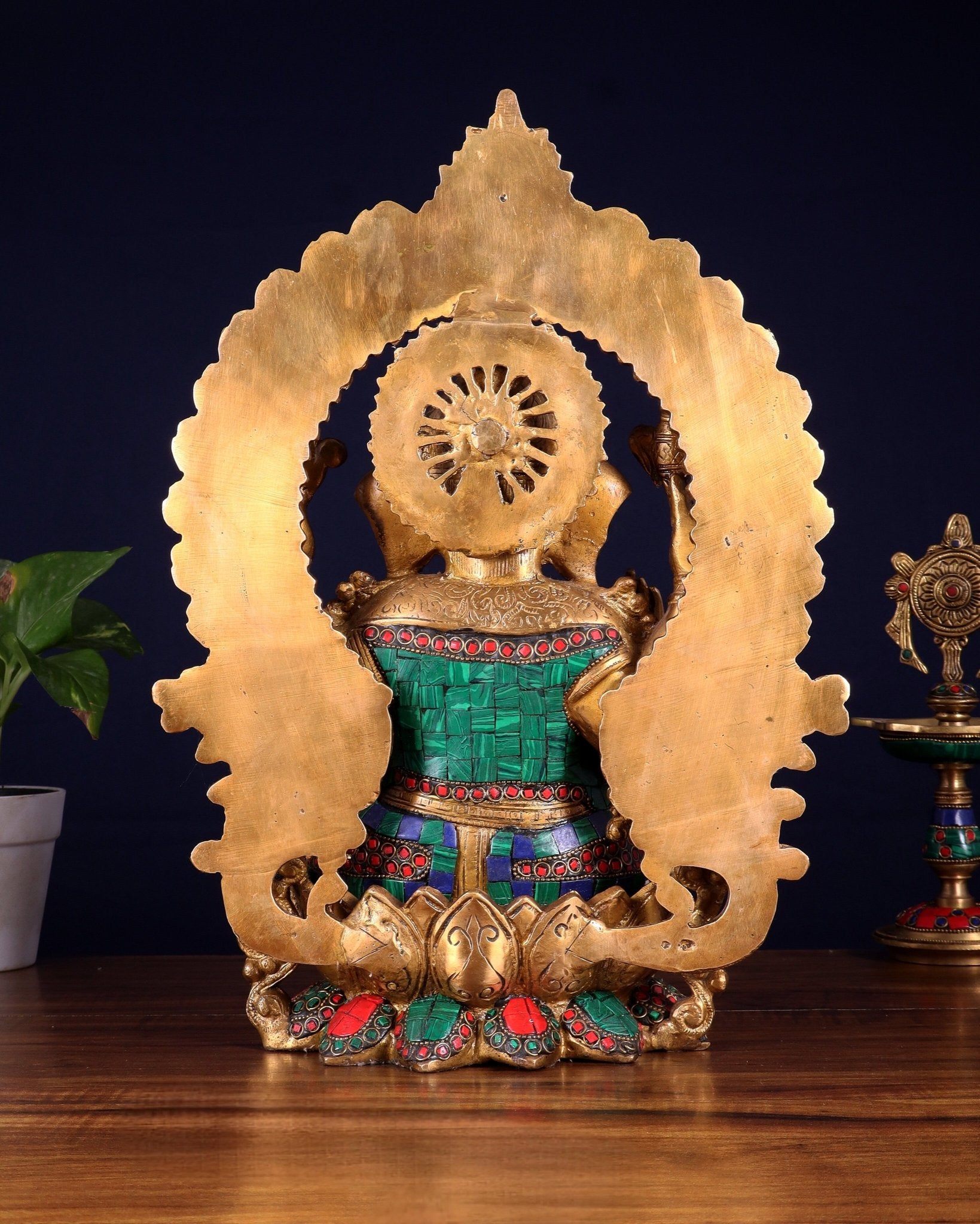 Ganesha Brass statue with Stonework 15.5 inch - Budhshiv.com