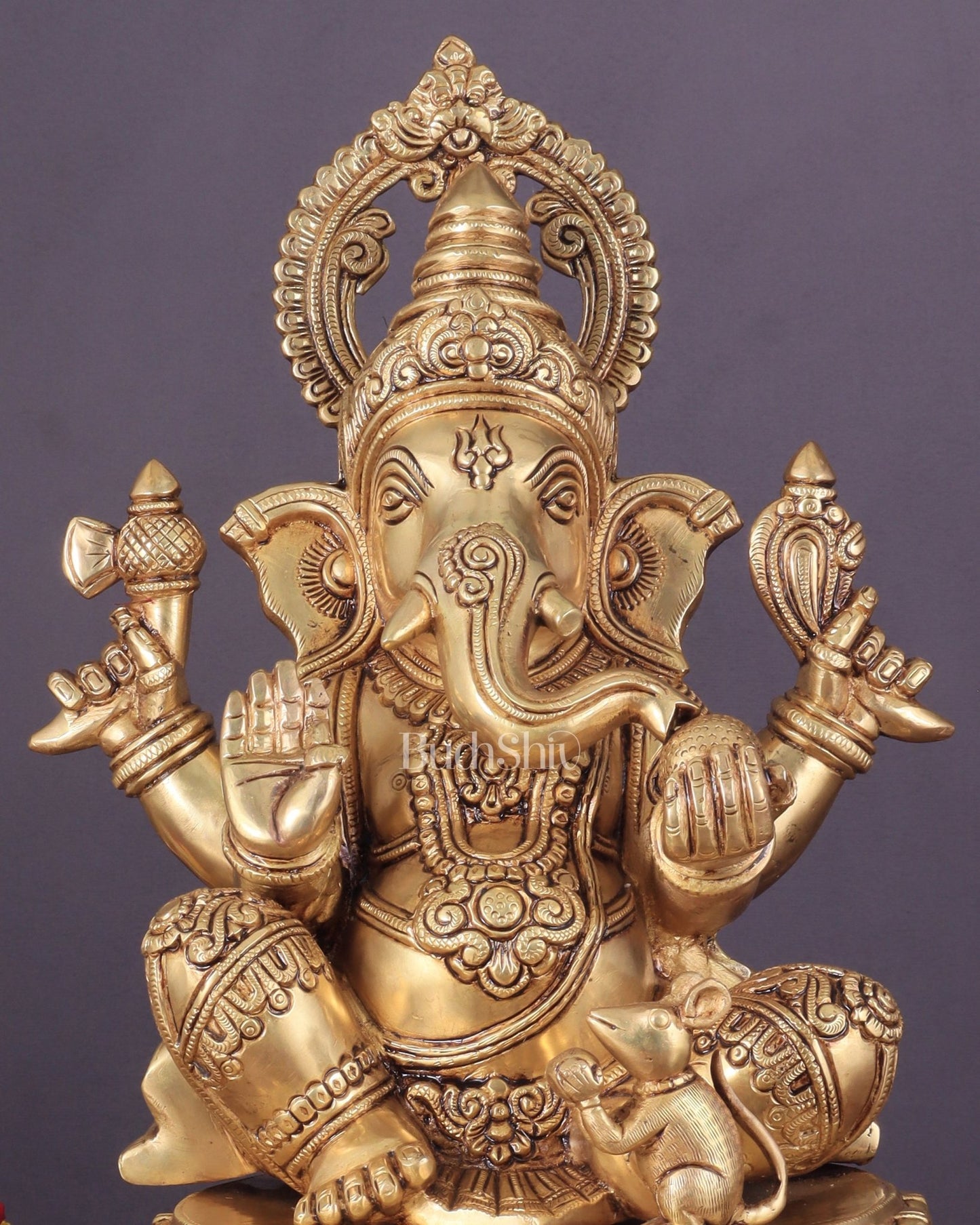 Ganesha Ekdanta Pure brass Statue (14 inch) superfine - Budhshiv.com