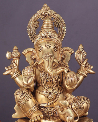 Ganesha Ekdanta Pure brass Statue (14 inch) superfine - Budhshiv.com