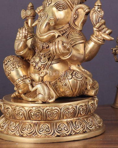 Ganesha Ekdanta Pure brass Statue (14 inch) superfine - Budhshiv.com