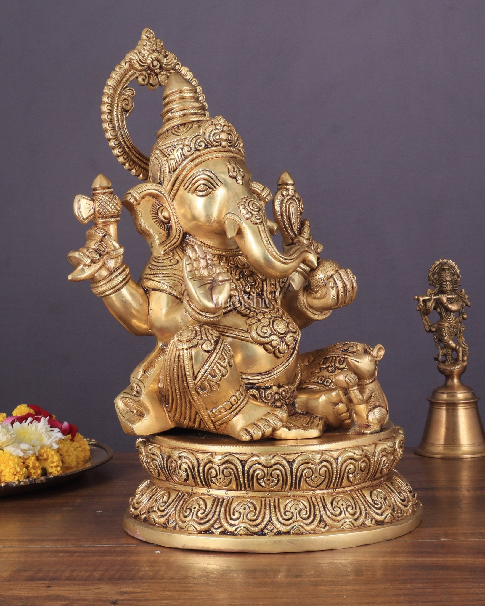 Ganesha Ekdanta Pure brass Statue (14 inch) superfine - Budhshiv.com