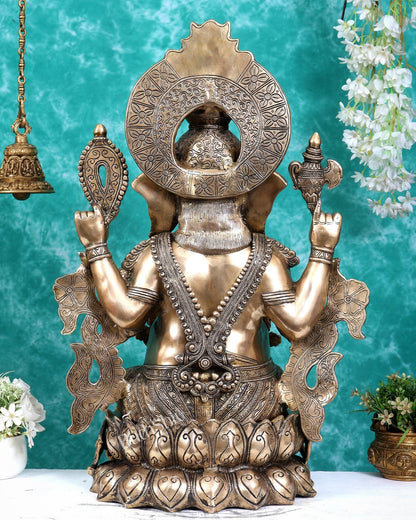 Ganesha Handcrafted Superfine Brass Large Sized Statue | 30" Tall enhanced carvings - Budhshiv.com