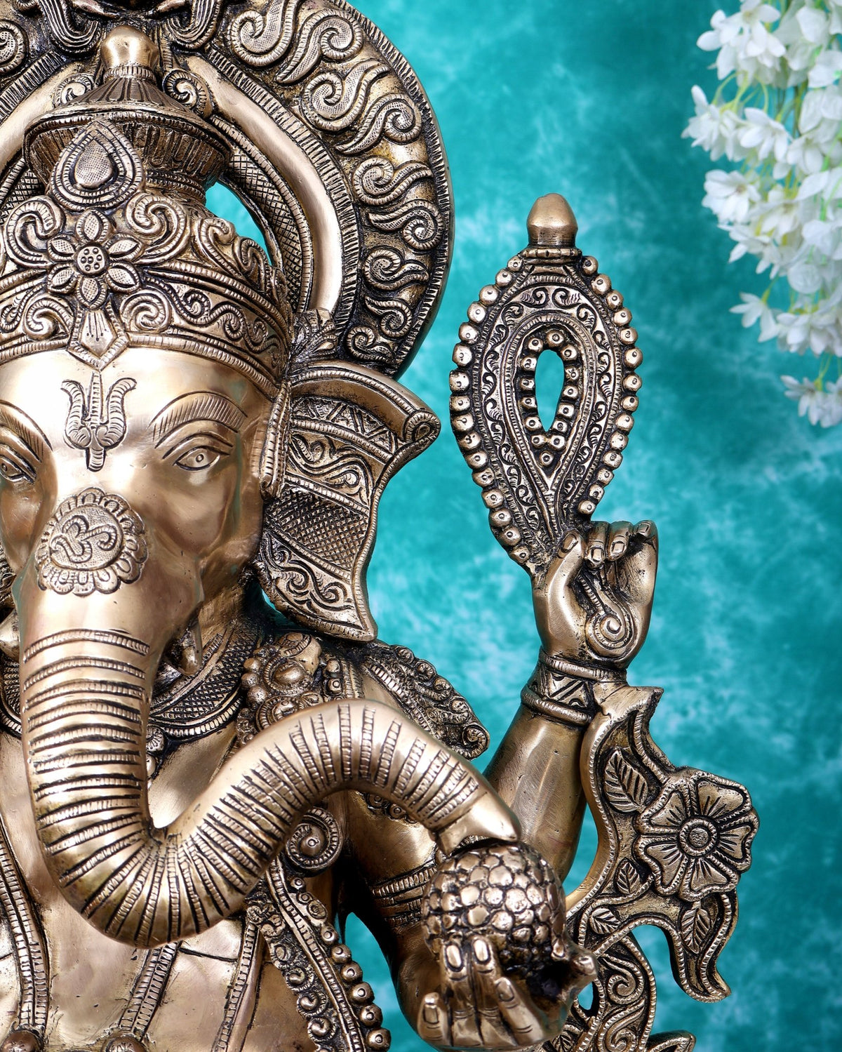 Ganesha Handcrafted Superfine Brass Large Sized Statue | 30" Tall enhanced carvings - Budhshiv.com