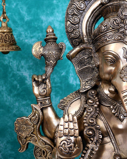 Ganesha Handcrafted Superfine Brass Large Sized Statue | 30" Tall enhanced carvings - Budhshiv.com