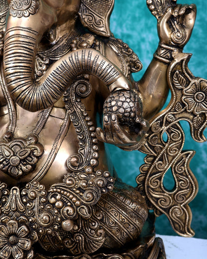 Ganesha Handcrafted Superfine Brass Large Sized Statue | 30" Tall enhanced carvings - Budhshiv.com