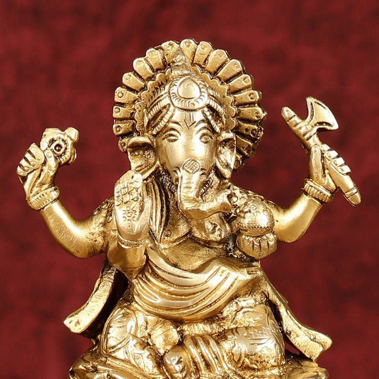Ganesha Lakshmi Brass Idol Set - 5" antique tone - Budhshiv.com
