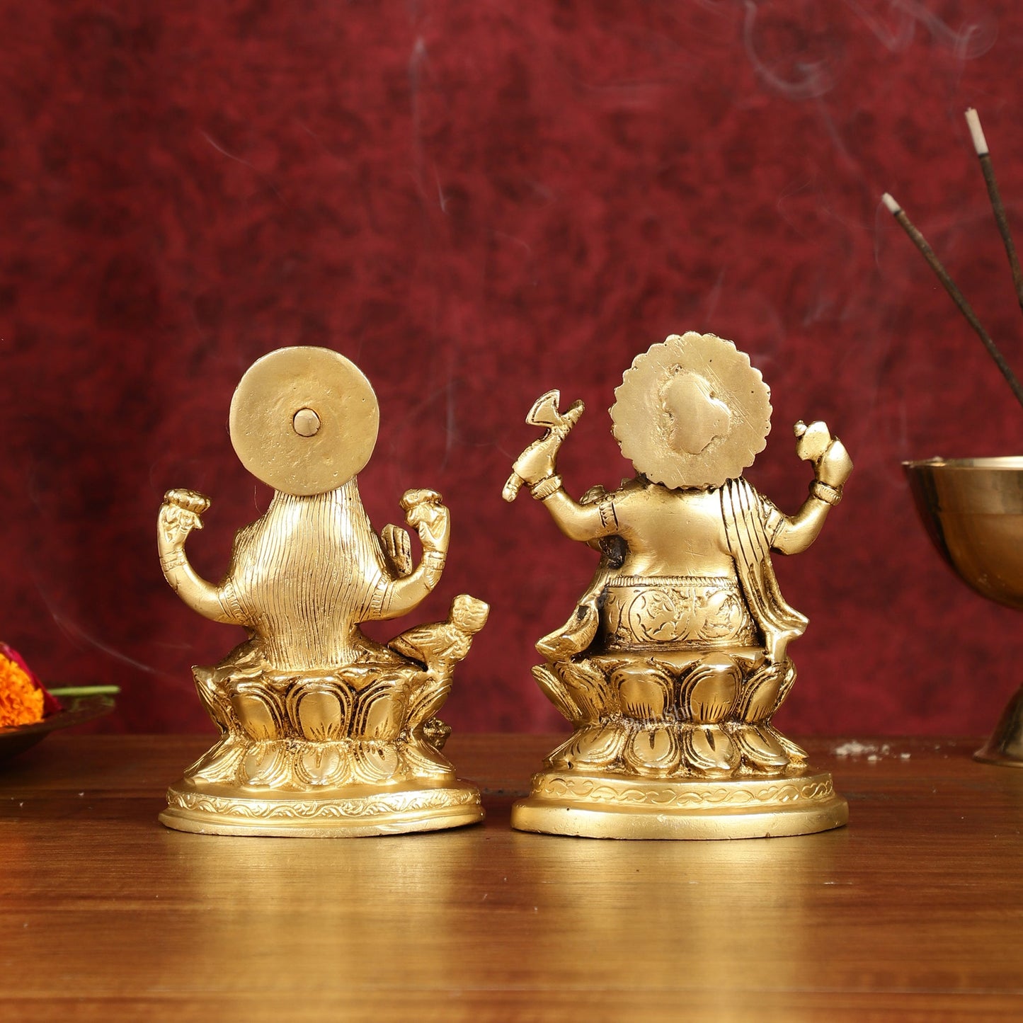 Ganesha Lakshmi Brass Idol Set - 5" antique tone - Budhshiv.com