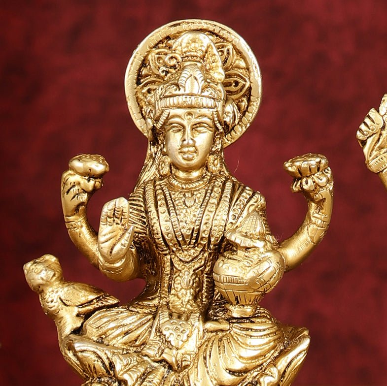 Ganesha Lakshmi Brass Idol Set - 5" antique tone - Budhshiv.com