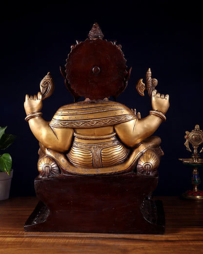 Ganesha Pure Brass Superfine statue with enhanced carvings - 18" dual toned - Budhshiv.com