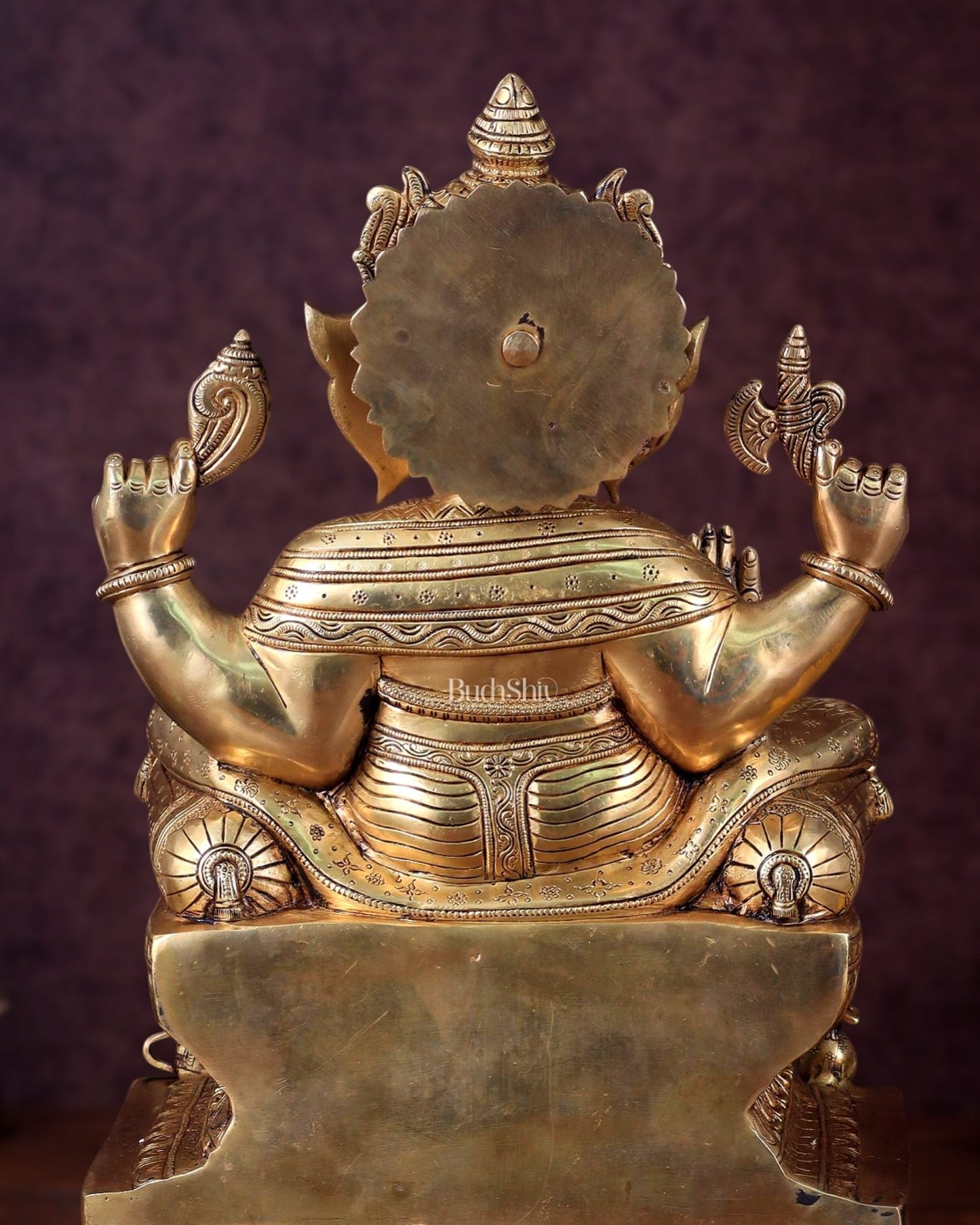 Ganesha Pure Brass Superfine statue with enhanced carvings - 18" - Budhshiv.com