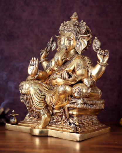 Ganesha Pure Brass Superfine statue with enhanced carvings - 18" - Budhshiv.com