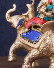 Ganesha sitting on elephant meenakari brass statue - Budhshiv.com