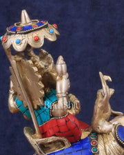 Ganesha sitting on elephant meenakari brass statue - Budhshiv.com
