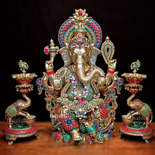 Ganesha Superfine Brass Large Sized Statue | 29" Tall meenakari work - Budhshiv.com
