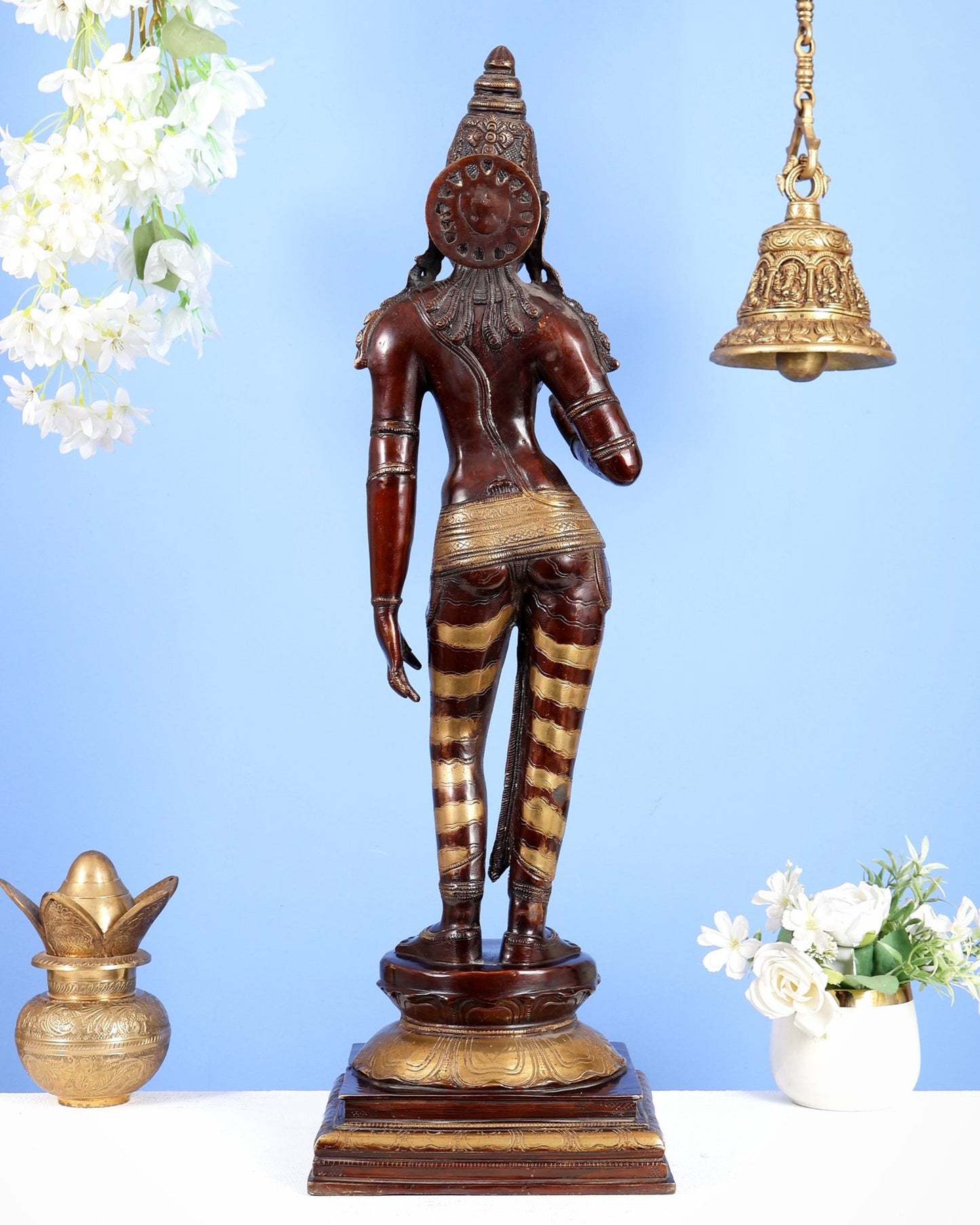 Goddess Parvati Standing Brass Sculpture – 27" Height, Double chola finish - Budhshiv.com