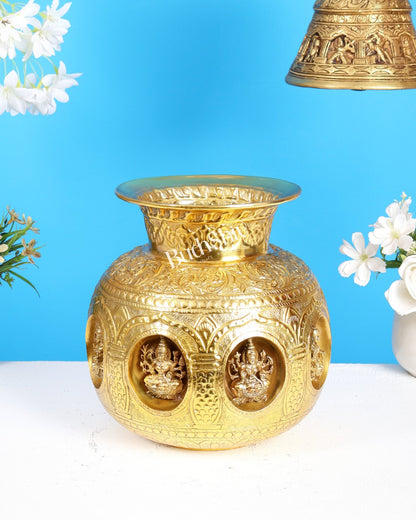 Gold Plated Brass Superfine Ashtalakshmi Kalash – Intricate Auspicious Décor (8 Inches) - Budhshiv.com