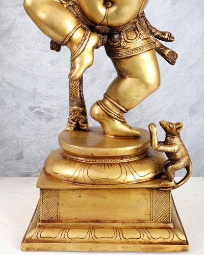 Golden Brass Dancing Ganesha Statue 25" - Budhshiv.com