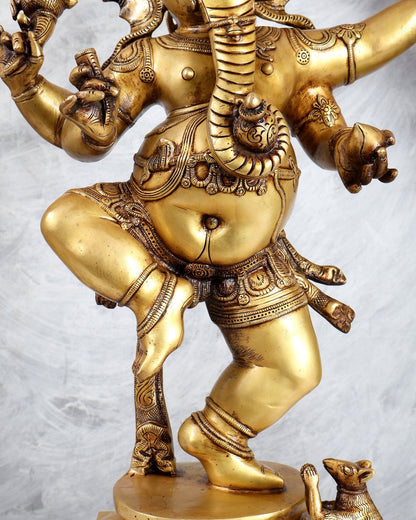 Golden Brass Dancing Ganesha Statue 25" - Budhshiv.com