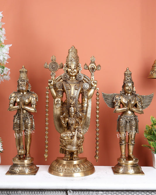 Grand Brass Tirupati Balaji with Lakshmi, Hanuman & Garuda Divine Temple Set 28 inch - Budhshiv.com