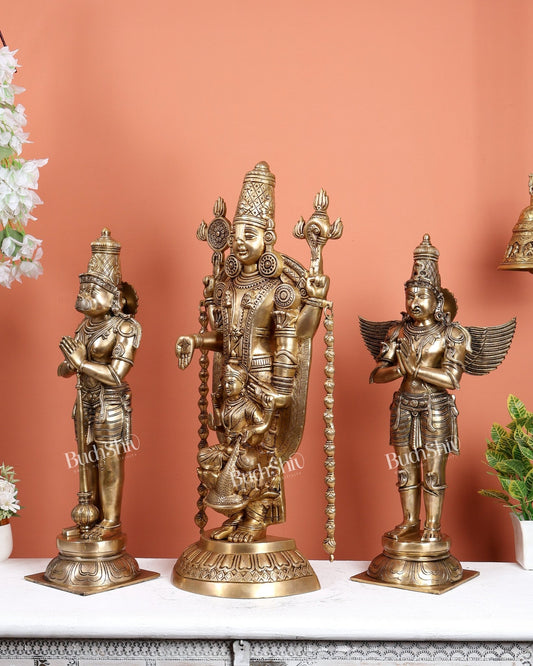 Grand Brass Tirupati Balaji with Lakshmi, Hanuman & Garuda Divine Temple Set 28 inch - Budhshiv.com