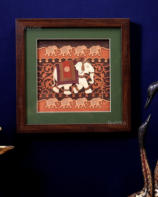 Group of 8 Legendary Elephants | 3D Wooden Wall Hanging Frame with Glass - Budhshiv.com