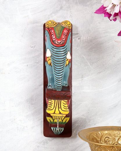 Hand - Painted Wooden Elephant Wall Bracket with Brass Hook – Decorative Hanging Angle 12 inch - Budhshiv.com
