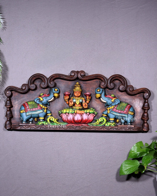 Hand - Painted Wooden Gajalakshmi Wall Hanging Panel – 24 Inch - Budhshiv.com