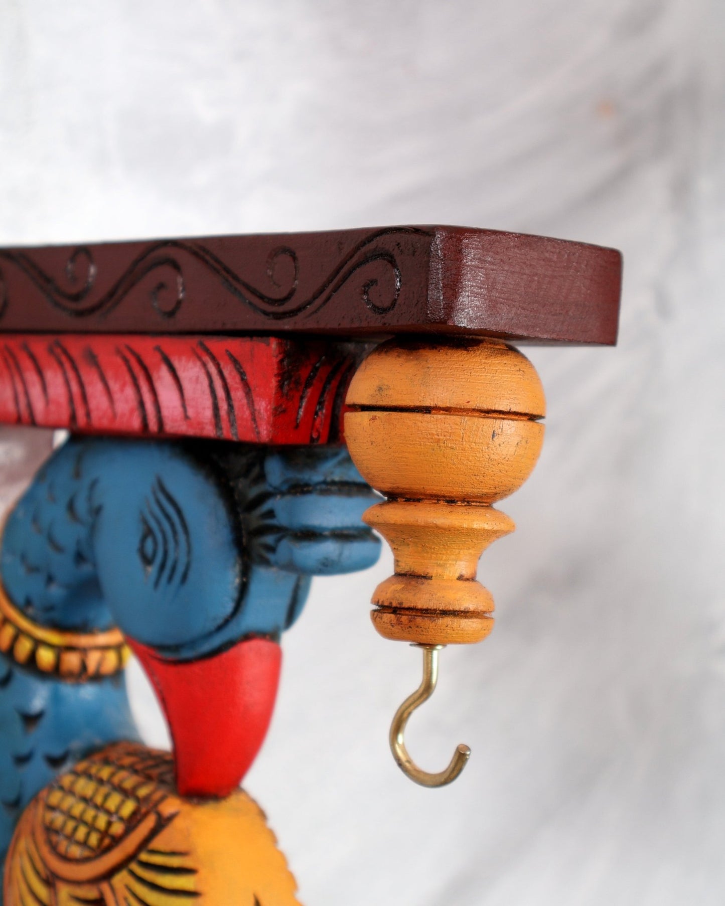 Hand - Painted Wooden Peacock Design Wall Hanging Bracket – Traditional Decorative Holder 13 inch - Budhshiv.com