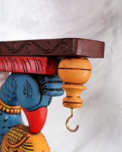 Hand - Painted Wooden Peacock Design Wall Hanging Bracket – Traditional Decorative Holder 13 inch - Budhshiv.com