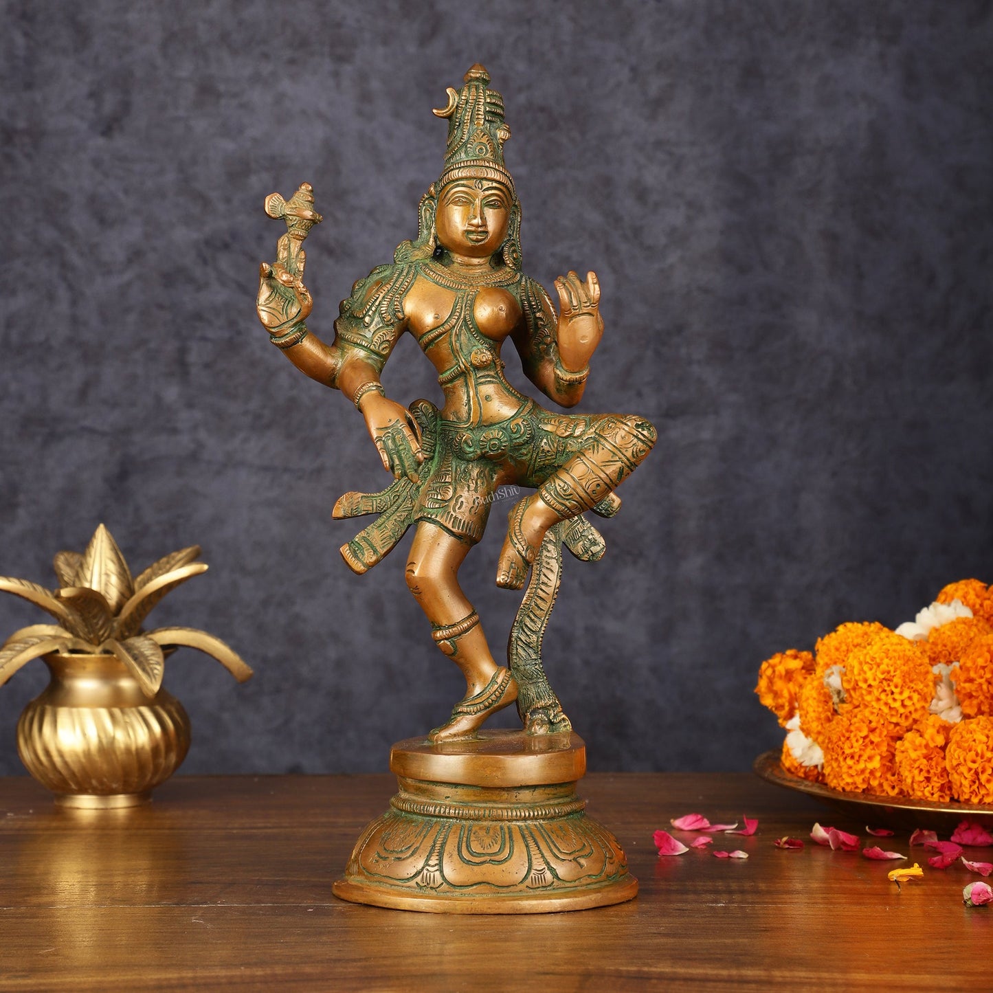 Handcrafted Brass Ardhanarishvara Statue - 12" Antique Bronze Finish - Budhshiv.com