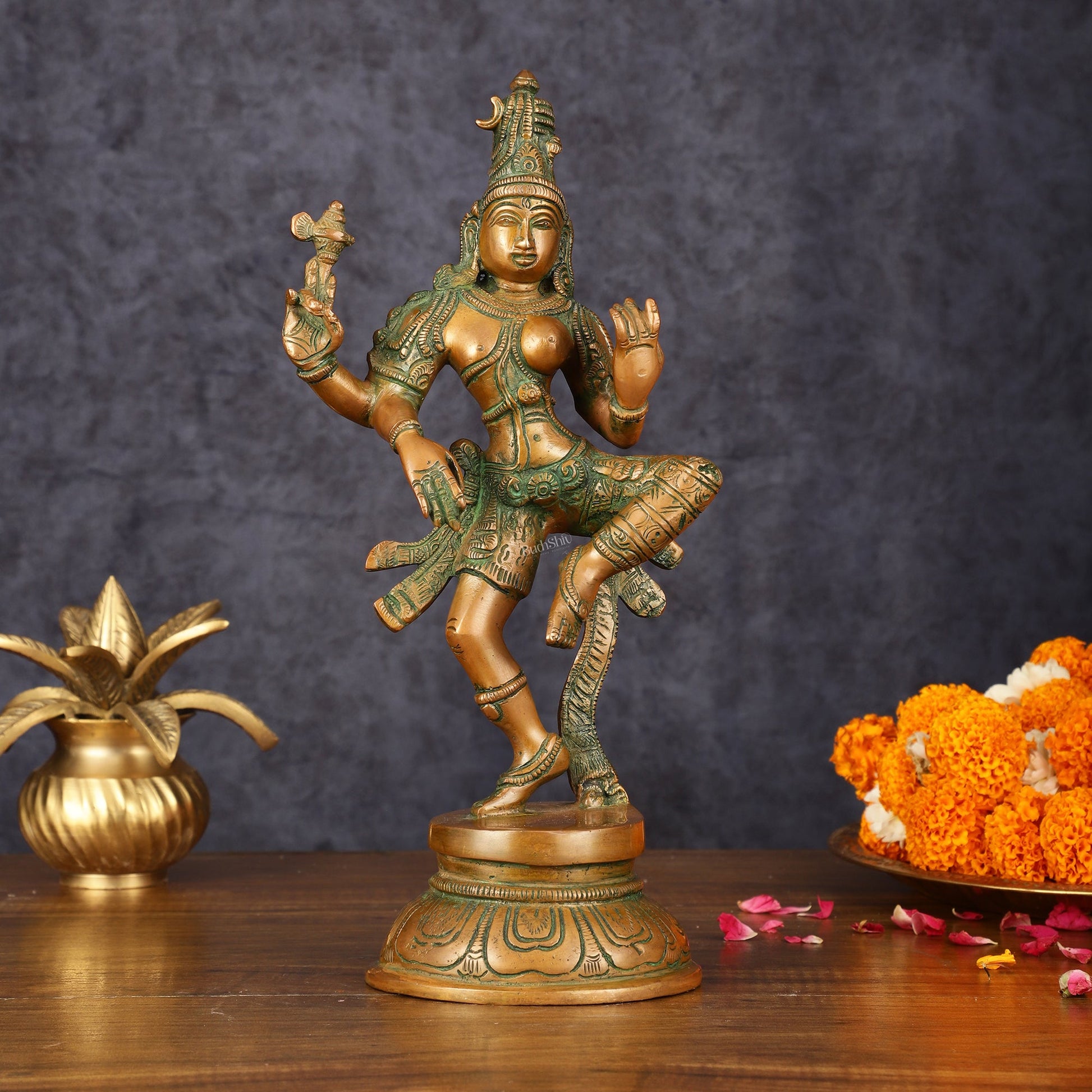 Handcrafted Brass Ardhanarishvara Statue - 12" Antique Bronze Finish - Budhshiv.com