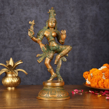 Handcrafted Brass Ardhanarishvara Statue - 12" Antique Bronze Finish - Budhshiv.com
