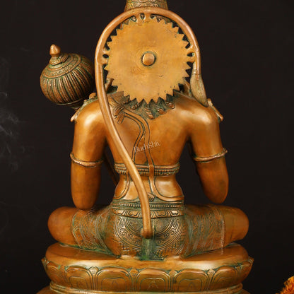 Handcrafted Brass Blessing Hanuman Sculpture - 18" Height, Antique Bronze Tone - Budhshiv.com