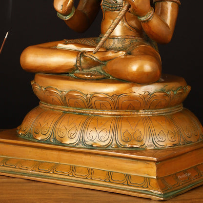 Handcrafted Brass Blessing Hanuman Sculpture - 18" Height, Antique Bronze Tone - Budhshiv.com
