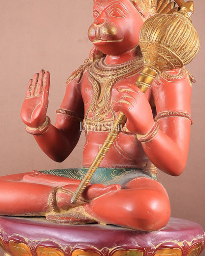 Handcrafted Brass Blessing Hanuman Sculpture - 18" Height, Sindoor red tone - Budhshiv.com