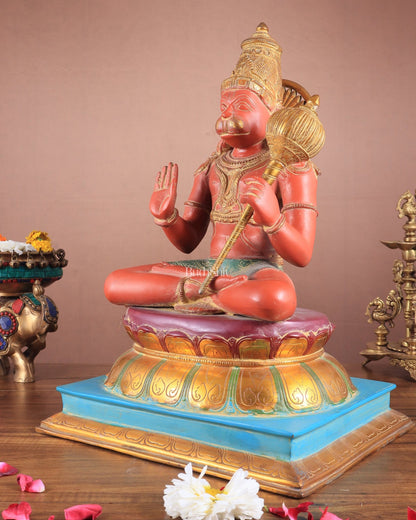 Handcrafted Brass Blessing Hanuman Sculpture - 18" Height, Sindoor red tone - Budhshiv.com