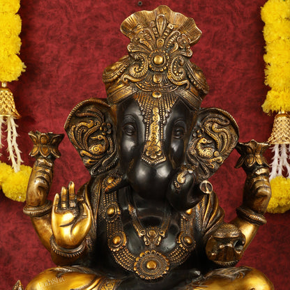 Handcrafted Brass Dagduseth Ganapati Statue - 20 inch black tone - Budhshiv.com