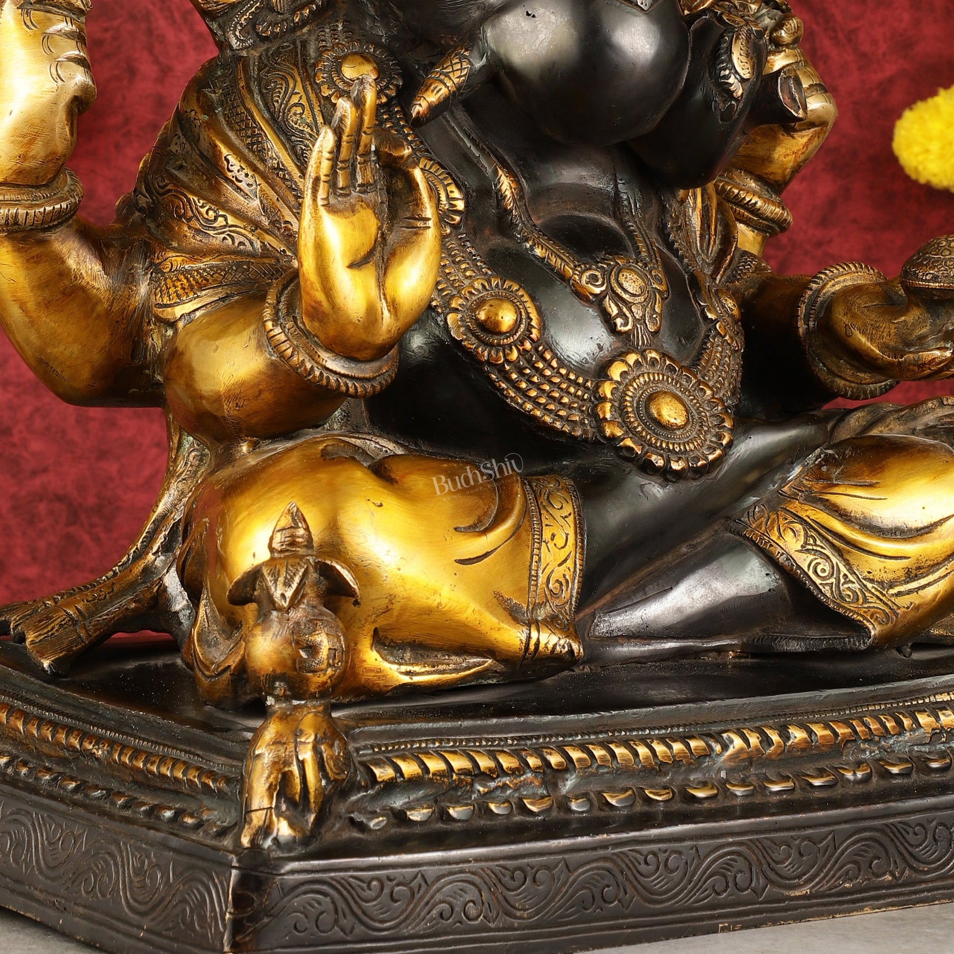 Handcrafted Brass Dagduseth Ganapati Statue - 20 inch black tone - Budhshiv.com