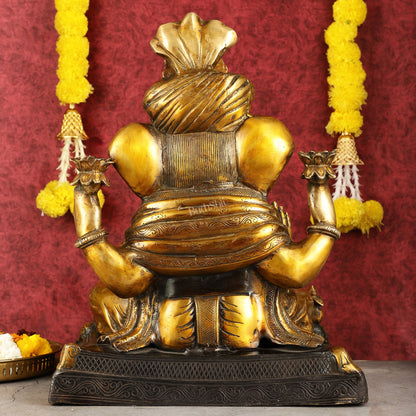 Handcrafted Brass Dagduseth Ganapati Statue - 20 inch black tone - Budhshiv.com