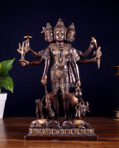 Handcrafted Brass Dattatreya Idol - 12.5 Inch - Budhshiv.com