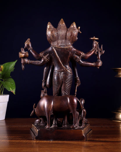 Handcrafted Brass Dattatreya Idol - 12.5 Inch - Budhshiv.com