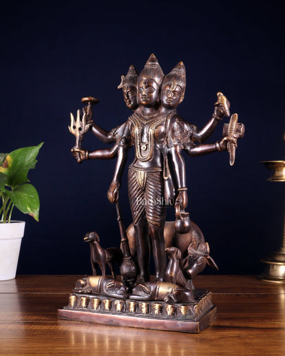 Handcrafted Brass Dattatreya Idol - 12.5 Inch - Budhshiv.com