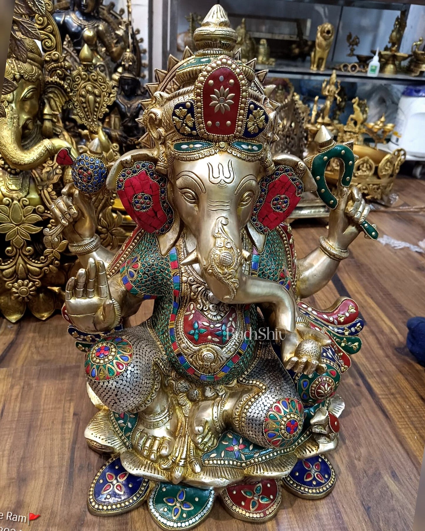 Handcrafted Brass Ganapathi Statue on Lotus Base - 21 - inch Tall - Budhshiv.com