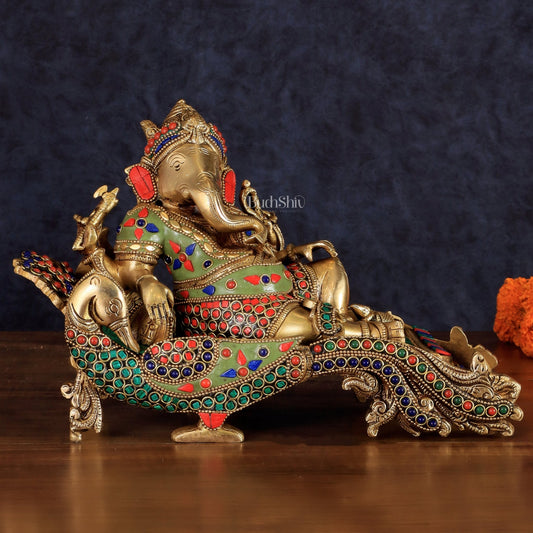 Handcrafted Brass Ganapathi Statue on Peacock Throne statue - Budhshiv.com