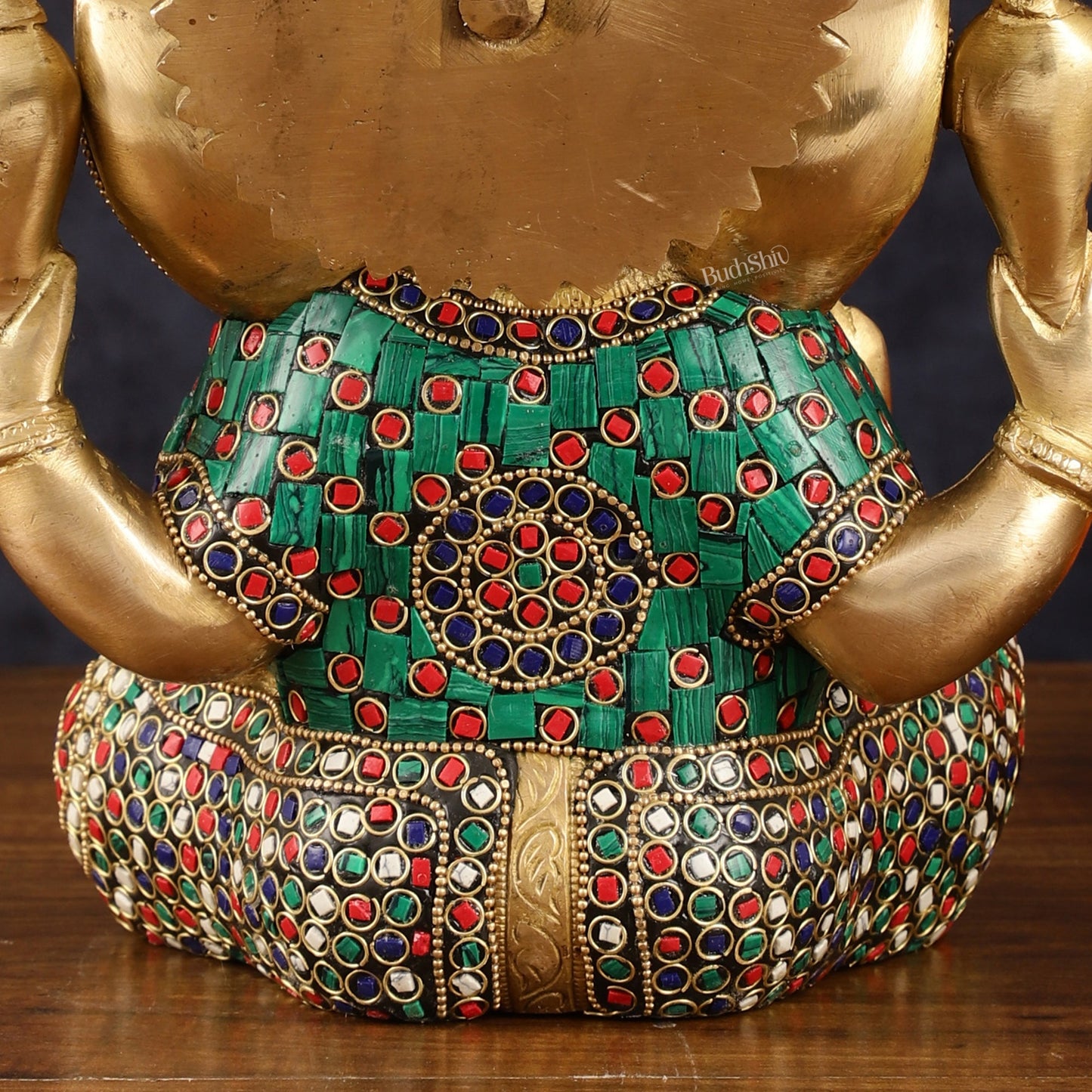 Handcrafted Brass Ganesha Idol with Meenakari Art - 8" Height, Natural Stones - Budhshiv.com